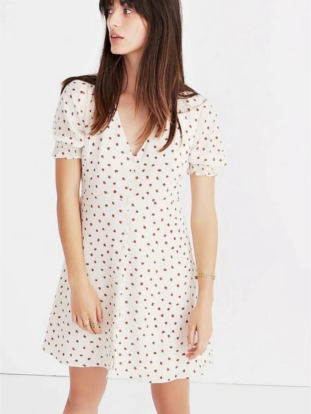 Madewell Strawberry Fields Mini Dress Cream & Red Small